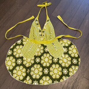 Vintage Handmade Kitchen Apron Floral Green *read*